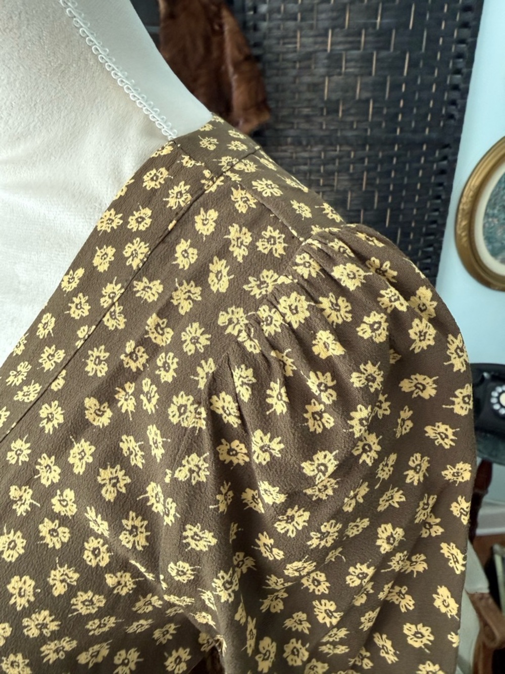 🌿 Madewell Floral Midi Dress Olive Green Yellow Button Front - Picture 9 of 11